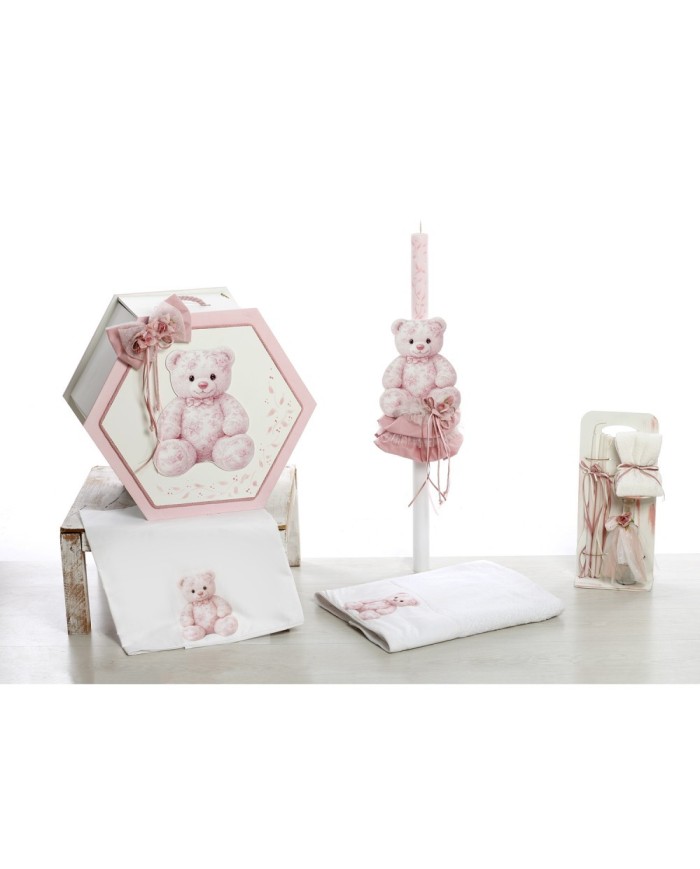 Σετ Βάπτισης Εξάγωνο Κουτί "Pink Bear" 2626