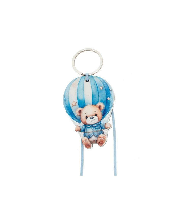 Ξύλινο Μπρελόκ - Αερόστατο με Αρκουδάκι