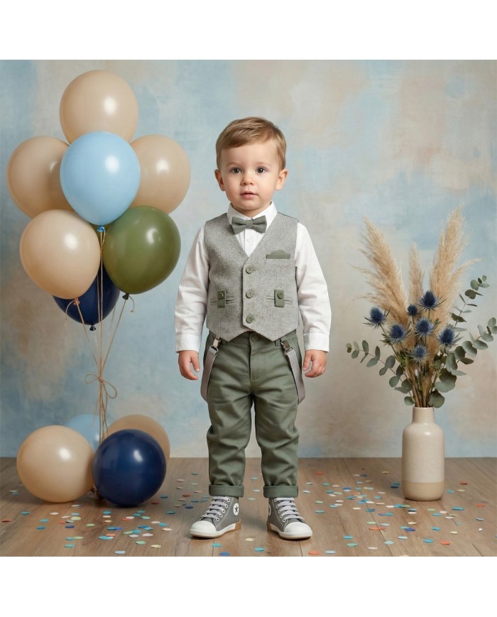 Βαπτιστικό Κουστούμι "Olive Herringbone Classic" ΚΔ-2602