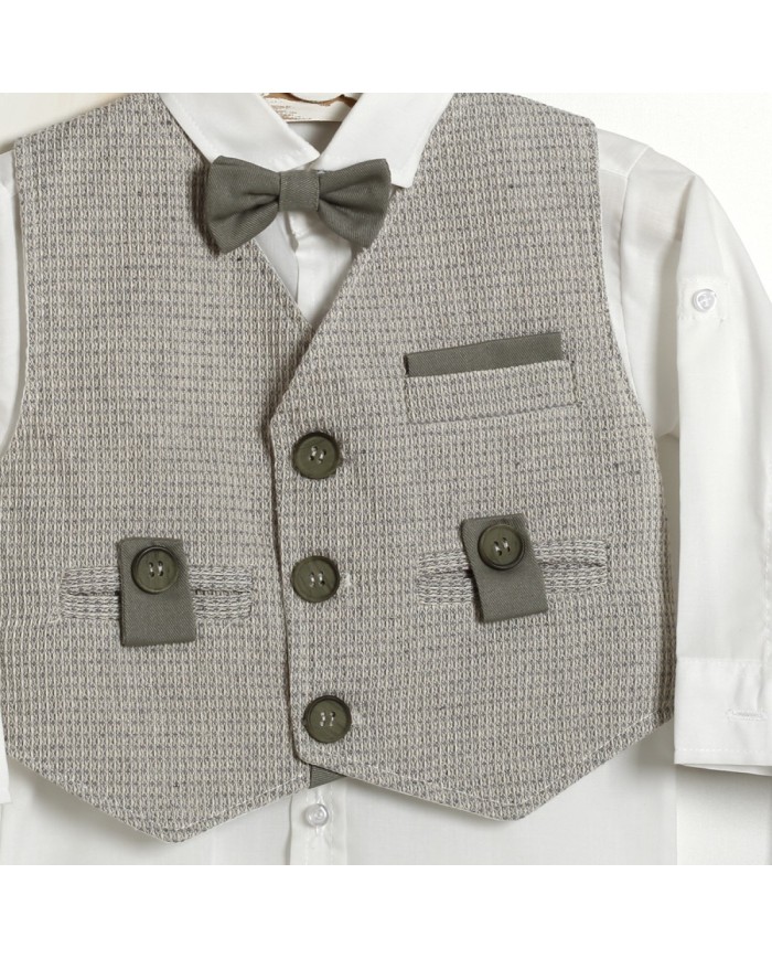Βαπτιστικό Κουστούμι "Olive Herringbone Classic" ΚΔ-2602