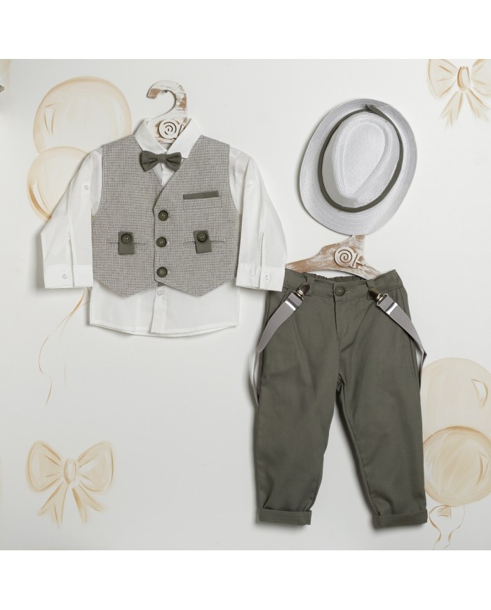 Βαπτιστικό Κουστούμι "Olive Herringbone Classic" ΚΔ-2602