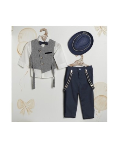 Βαπτιστικό Κουστούμι Αγοριού "Navy Check Wrap" ΚΔ-2601
