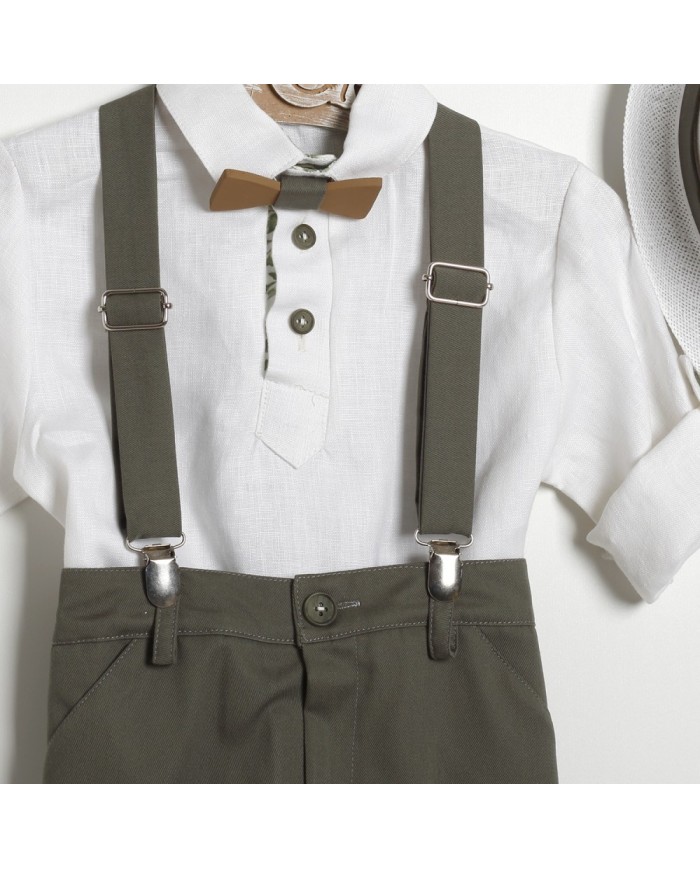 Βαπτιστικό Κουστούμι "Rustic Olive Suspenders" Κ-2630
