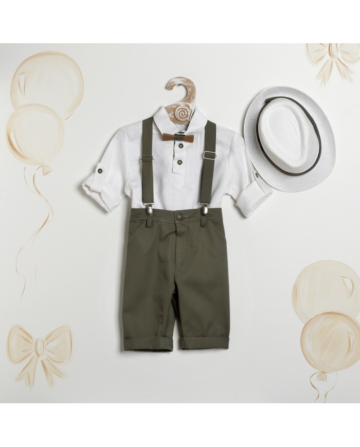 Βαπτιστικό Κουστούμι "Rustic Olive Suspenders" Κ-2630