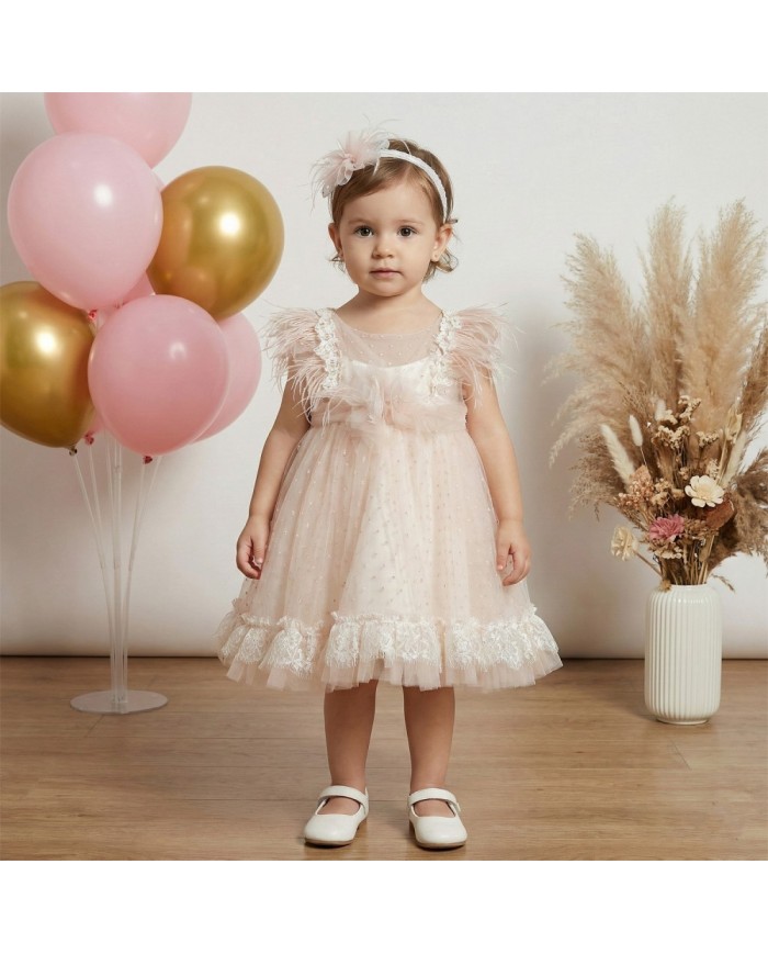 Βαπτιστικό Φόρεμα "Blush Feather Elegance" 2612