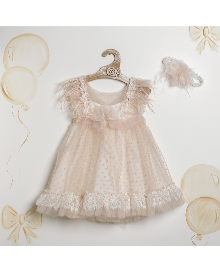 Βαπτιστικό Φόρεμα "Blush Feather Elegance" 2612